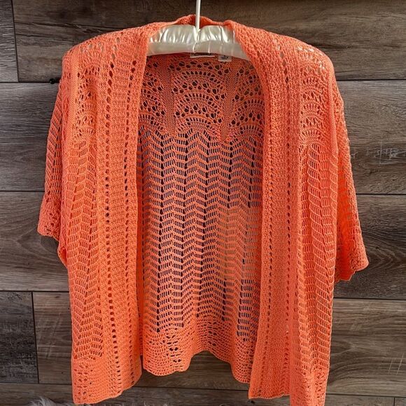 Cato Ladies Crocheted Shrug Sweater Cardigan Size Small Coral - Picture 1 of 6